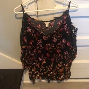 Black with flowers cold shoulder shirt
